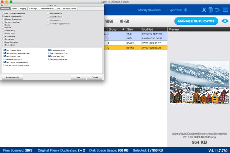 easy duplicate file finder interface