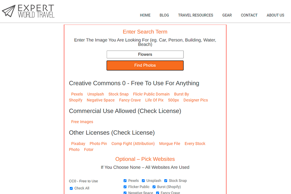 expert world travel stock photo finder interface