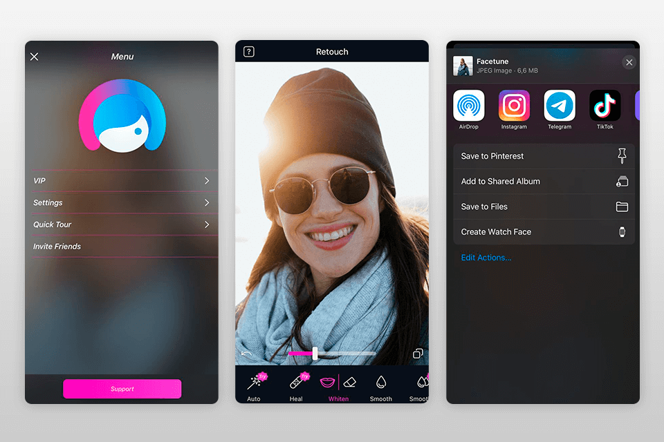 facetune2 teeth whitening app interface