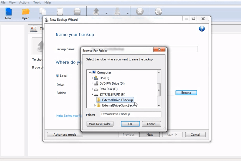 fbackup external hard drive backup software interface