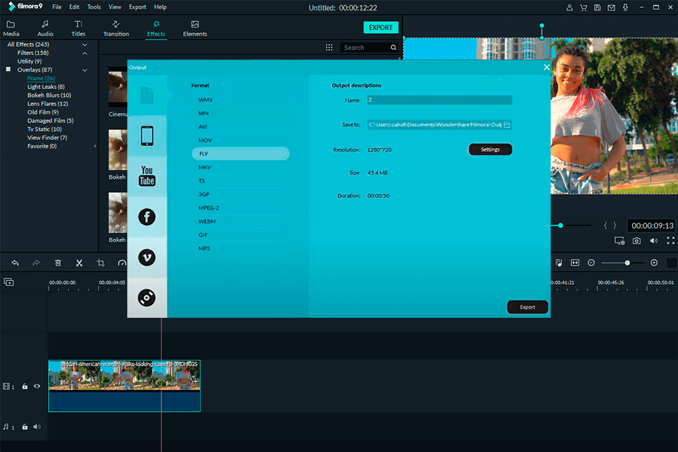 filmora flv editor interface