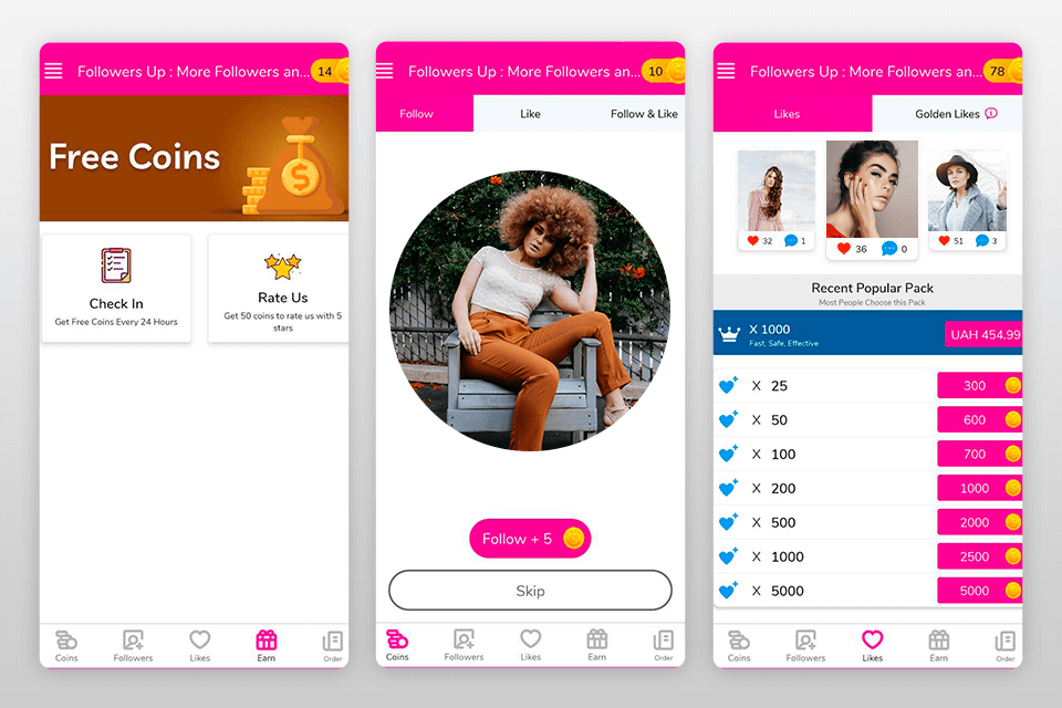 followers up app to get likes on instagram interface