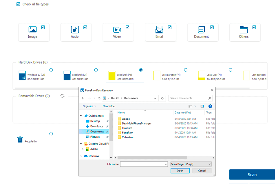 fonepaw data recovery user interface
