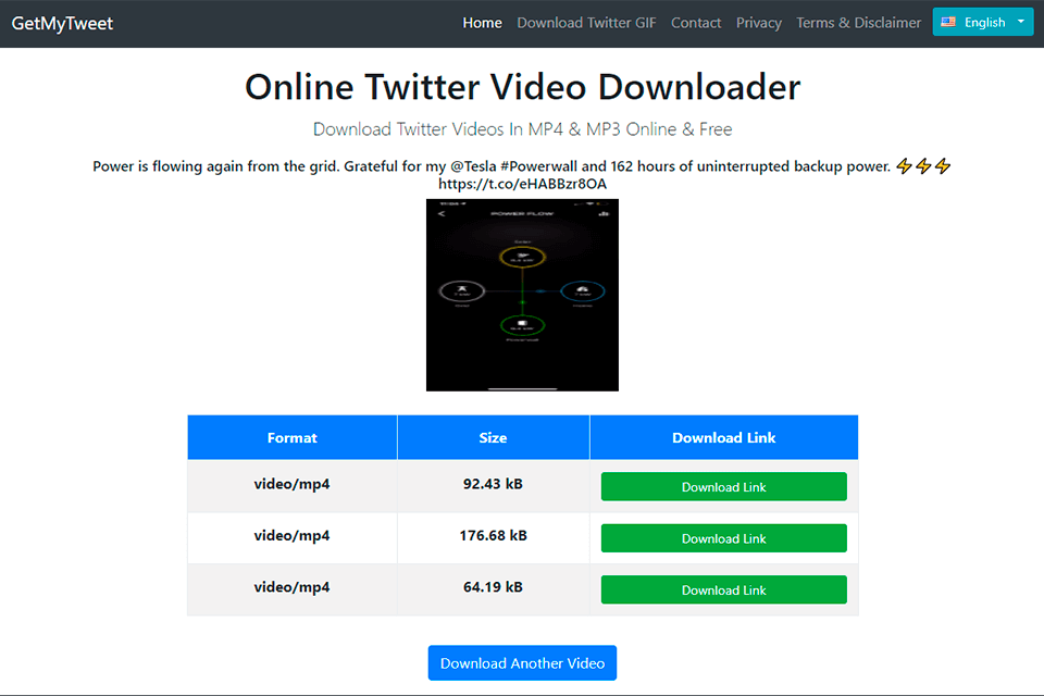 getmytweet app to download twitter videos interface