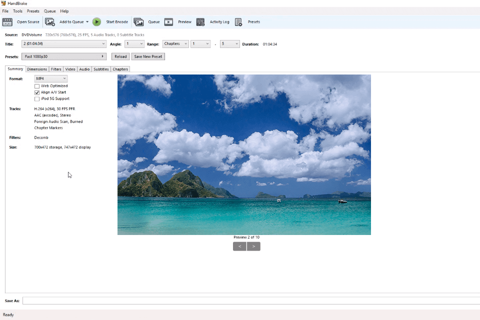 handbrake vob to mp4 converter interface