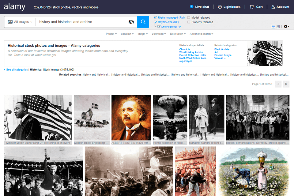 alamy historical stock photos interface