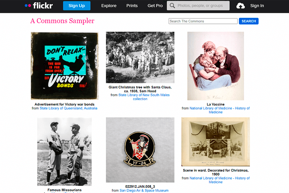 flickr historical stock photos interface