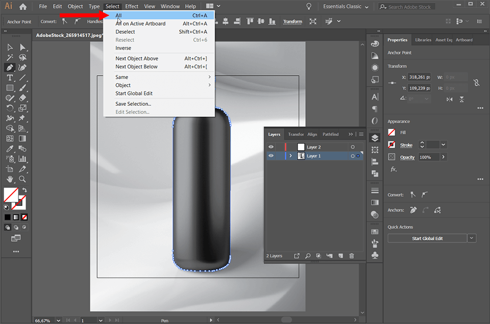 how to cut out an image in illustrator select all