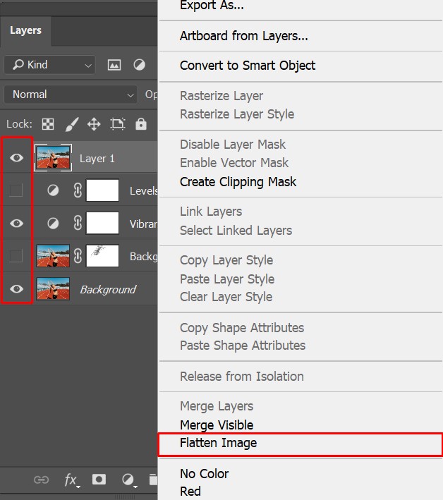 how to merge layers in photoshop flatten image