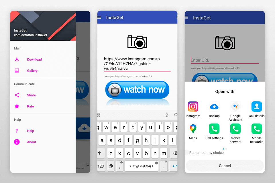 instaget apps to save video from instagram