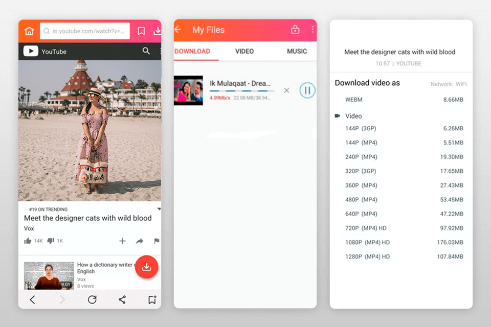 instube youtube downloader for android interface