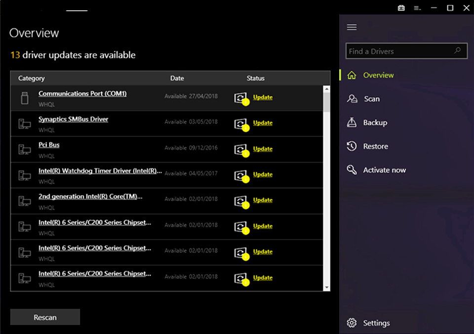 itl driver update software interface