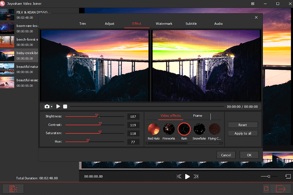 joyoshare video joiner effects