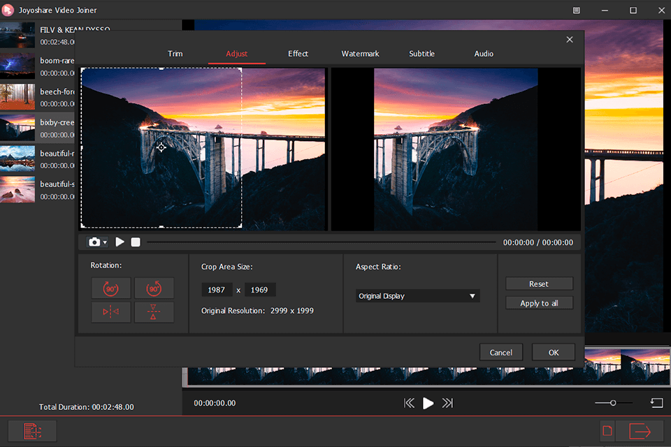 joyoshare video joiner editing functions