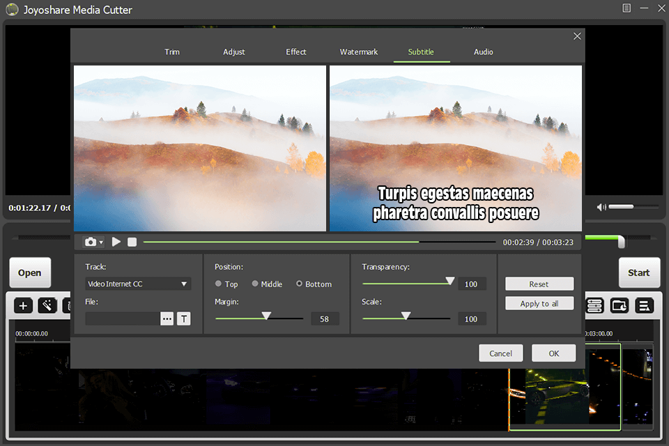 joyoshare media cutter subtitles adding