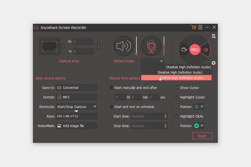 joyoshare screen recorder audio recorder