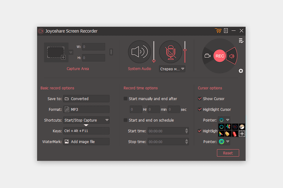 joyoshare screen recorder highlight cursor and clicks