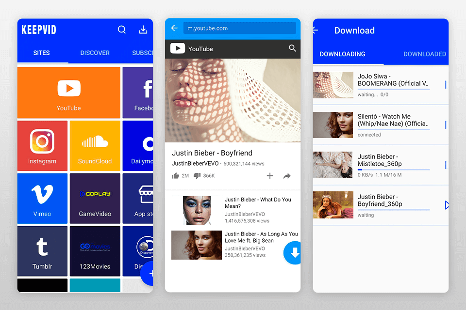 keepvid youtube downloader for android interface