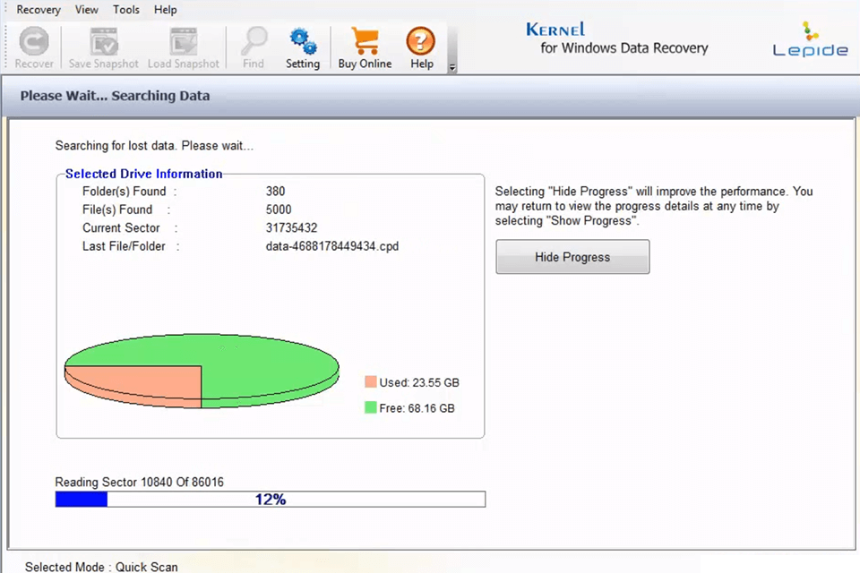 kernel data recovery external hard drive backup software interface