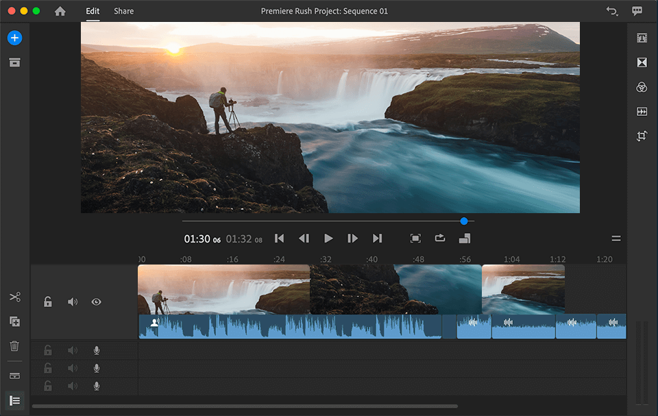 adobe premiere rush lightweight video editor interface