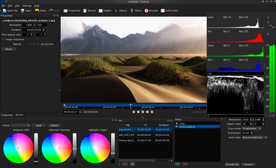 shotcut lightweight video editor interface
