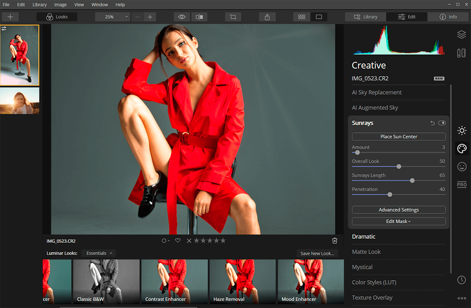 luminar neo canon raw editor interface