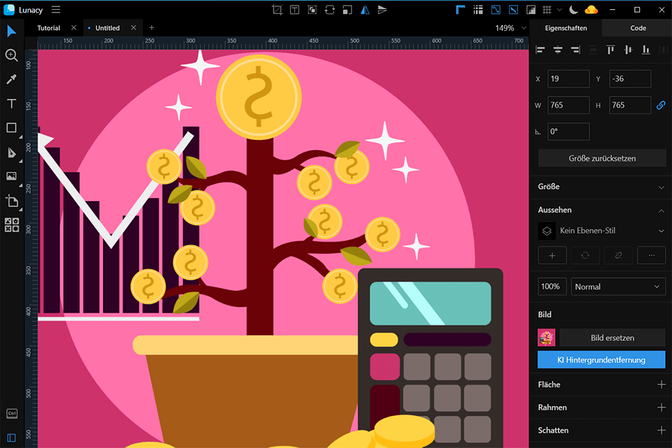 Interface von lunacy icons8 Apps