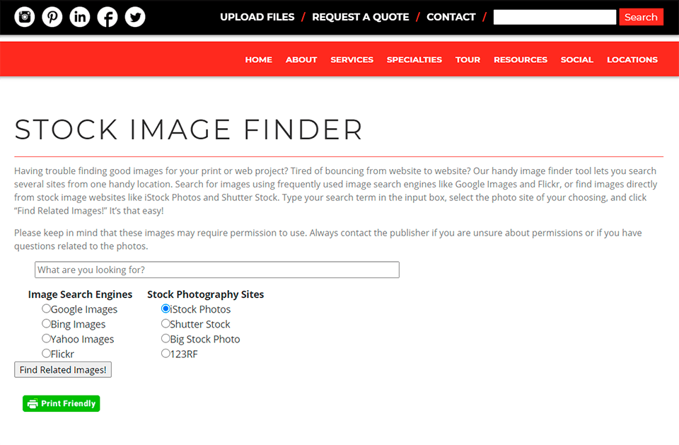 modern litho stock photo finder interface