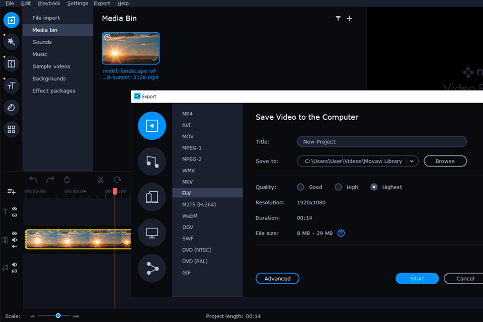 movavi flv editor interface
