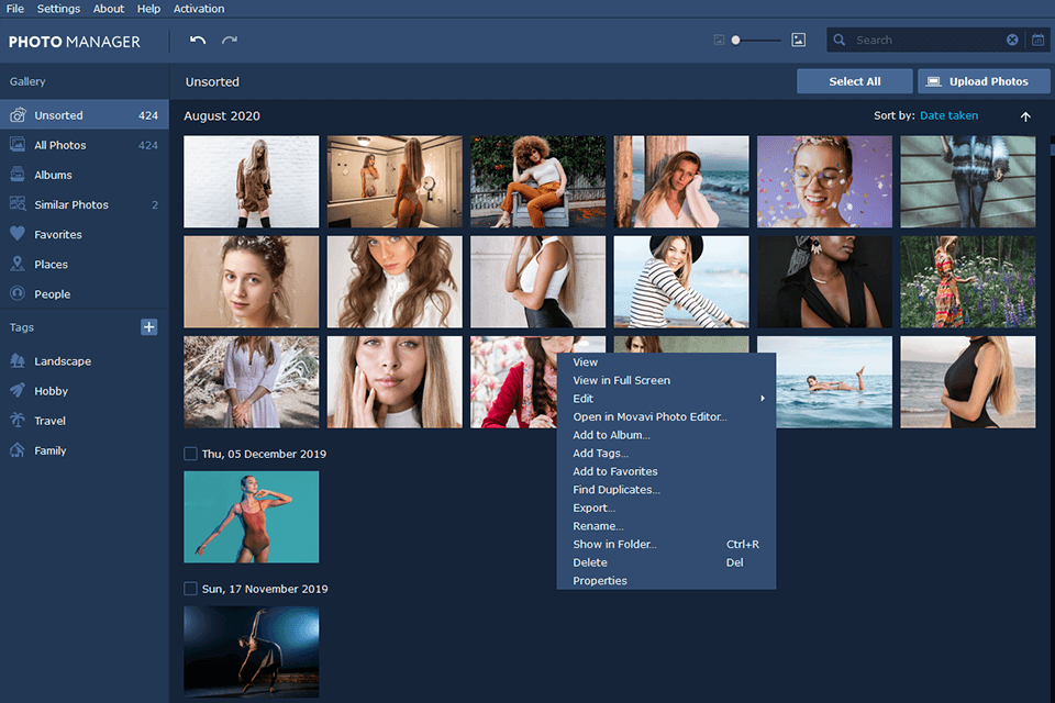 movavi photo manager software for mac interface