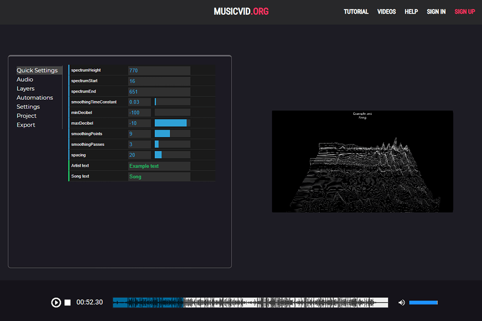 musicvid music visualizer interface