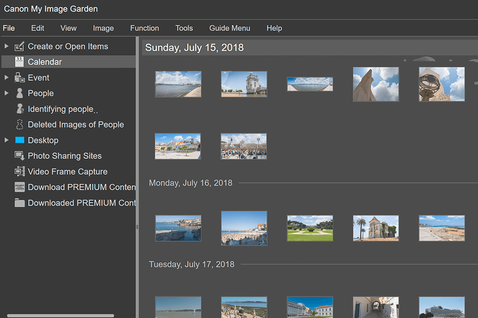 my image garden canon photo printing software interface
