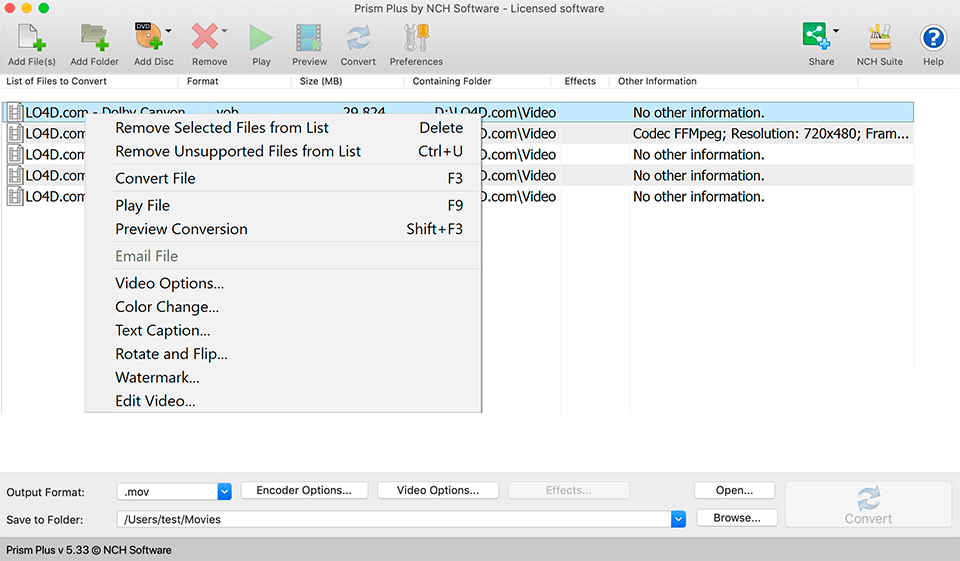 nch prism free video converter for windows interface