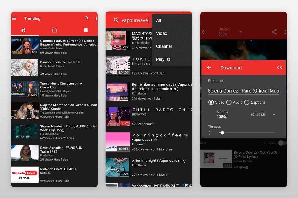 neewpipe youtube downloader for android interface