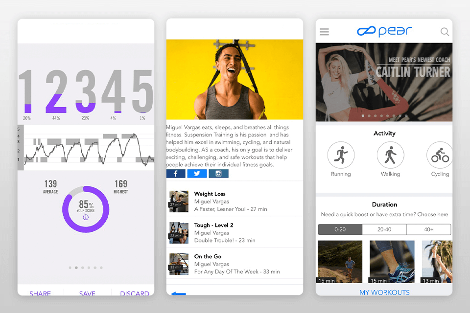 pear personal fitness app interface