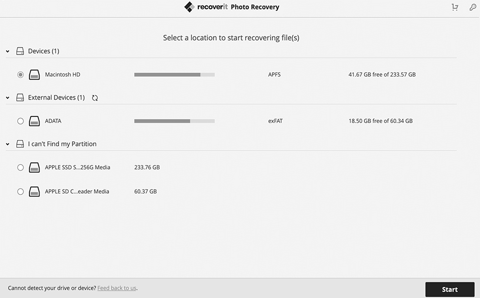 photo recovery interface