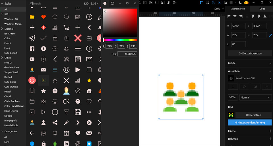 Interface von Pichon icons8 Apps
