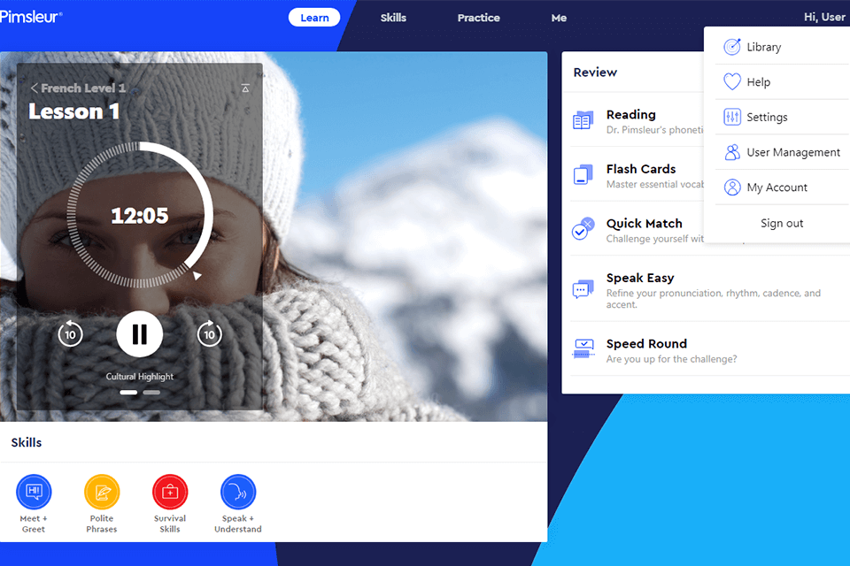 pimsleur software to learn french interface
