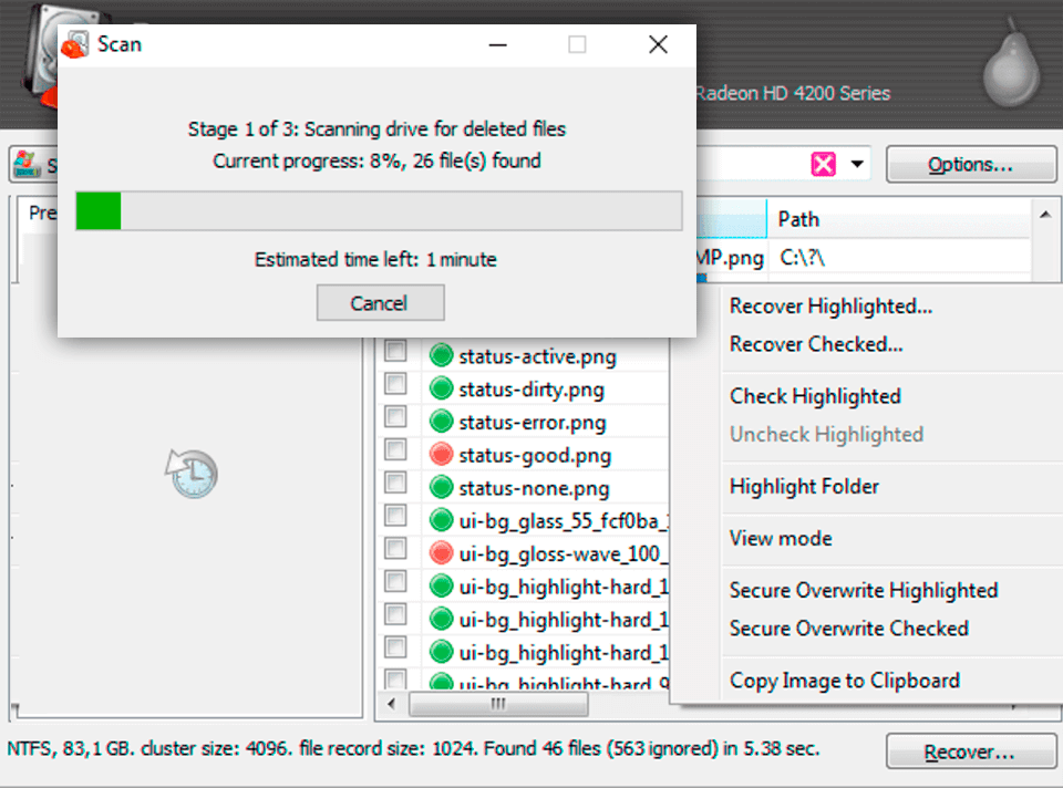 recuva external hard drive backup software interface