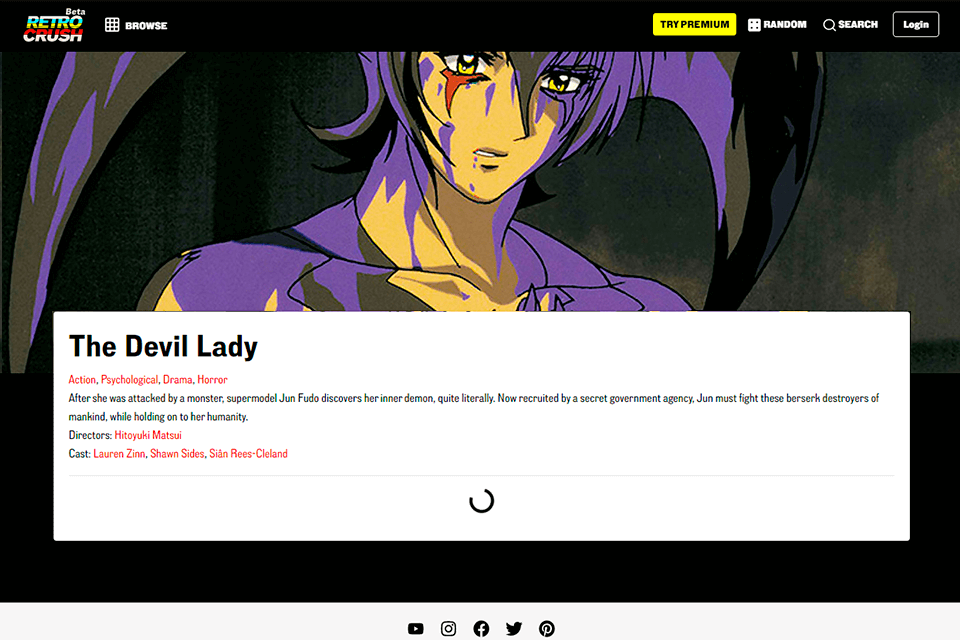 retrocrush anime streaming service interface
