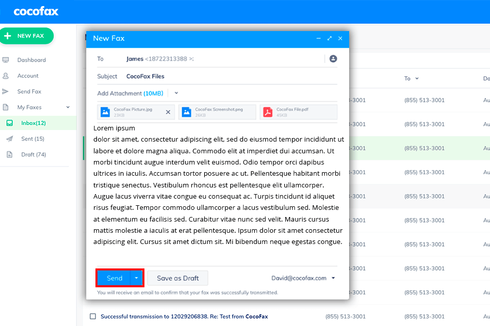 sending faxes with cocofax