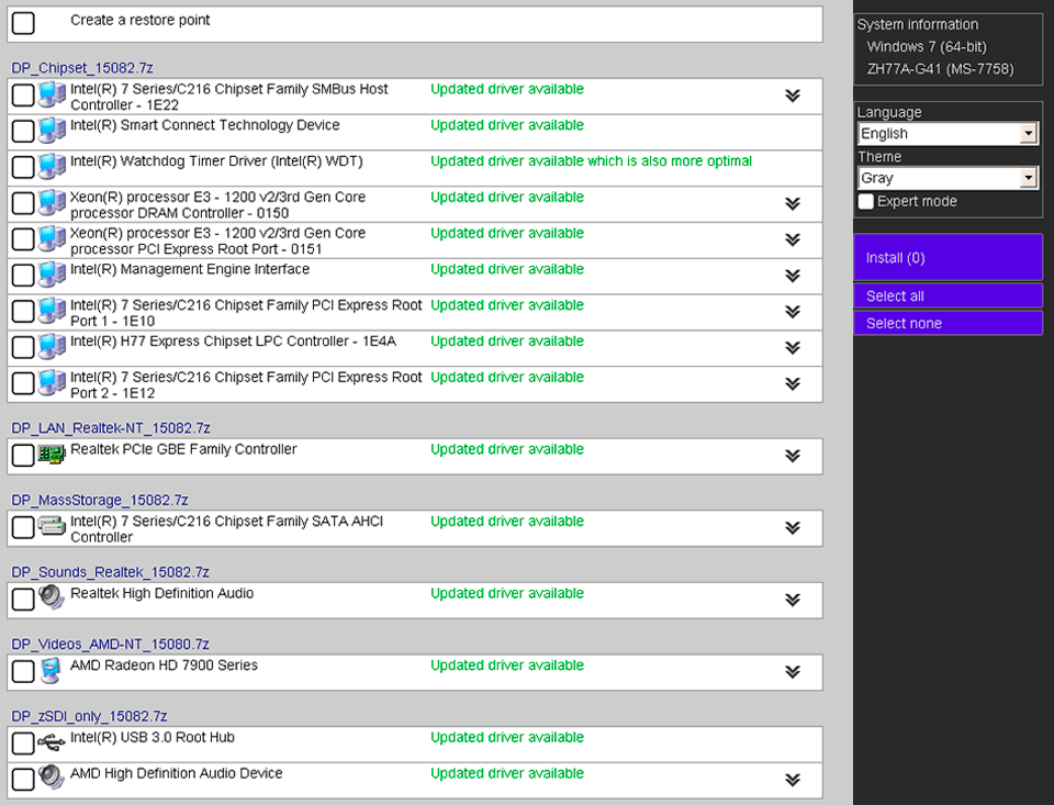 snappy driver installer driver update software interface