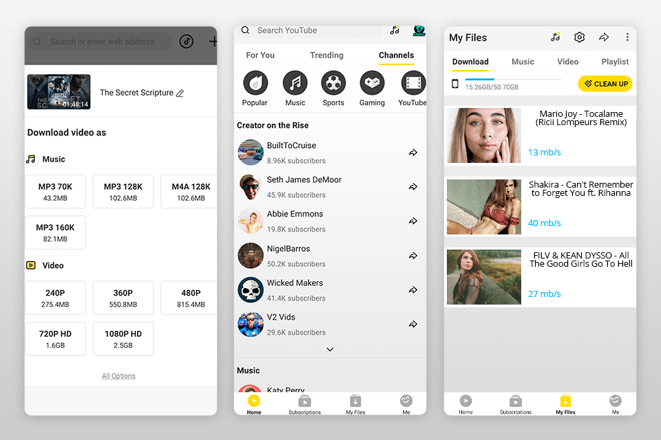 snaptube youtube downloader for android interface