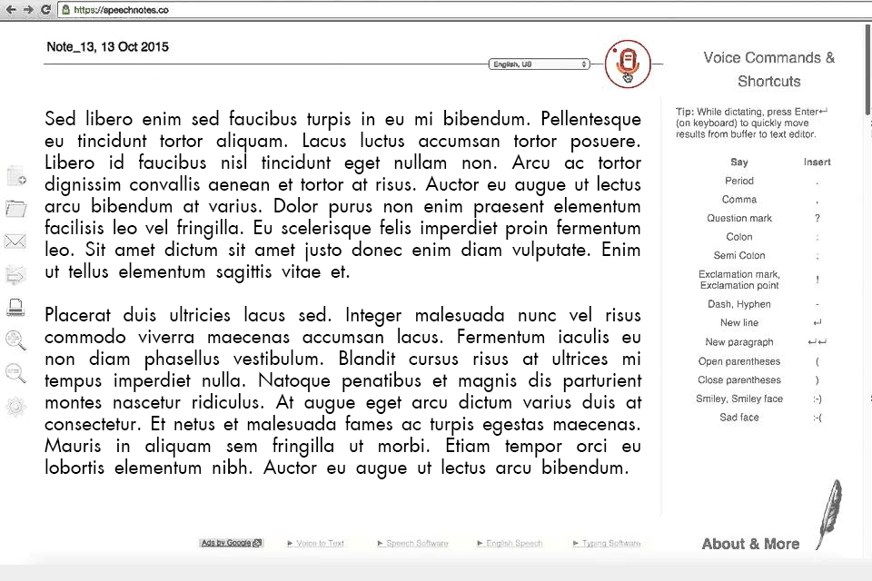 speechnotes Speech To Text Software for mac interface