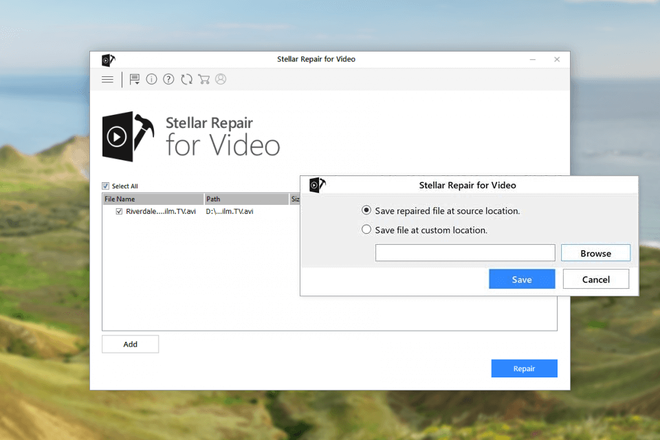 stellar video repair interface