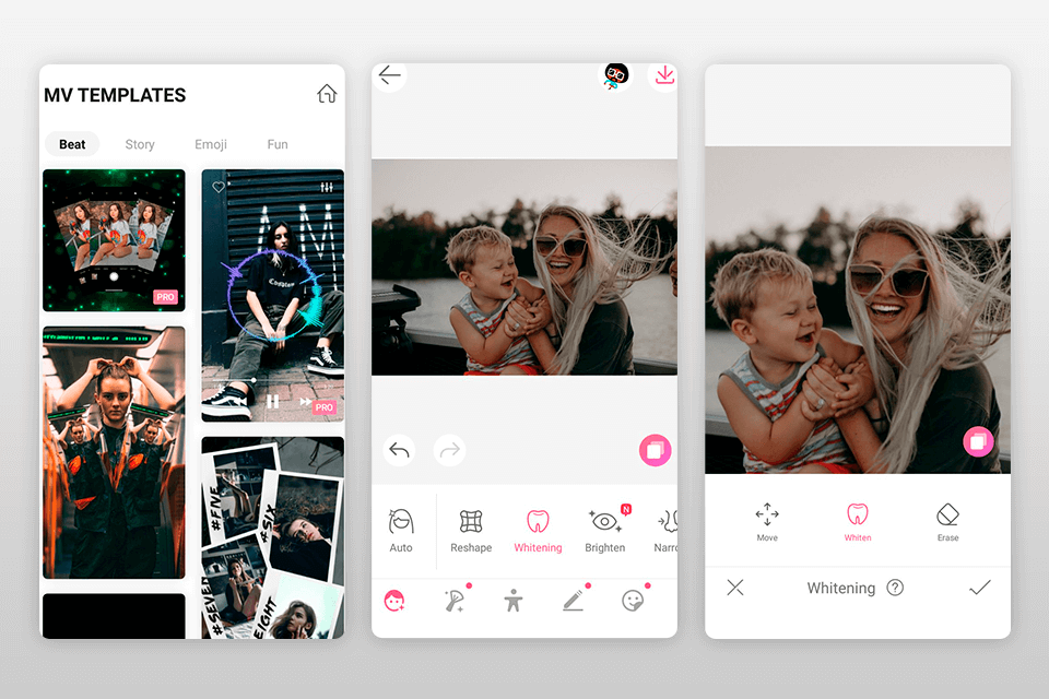 sweet selfie teeth whitening app interface