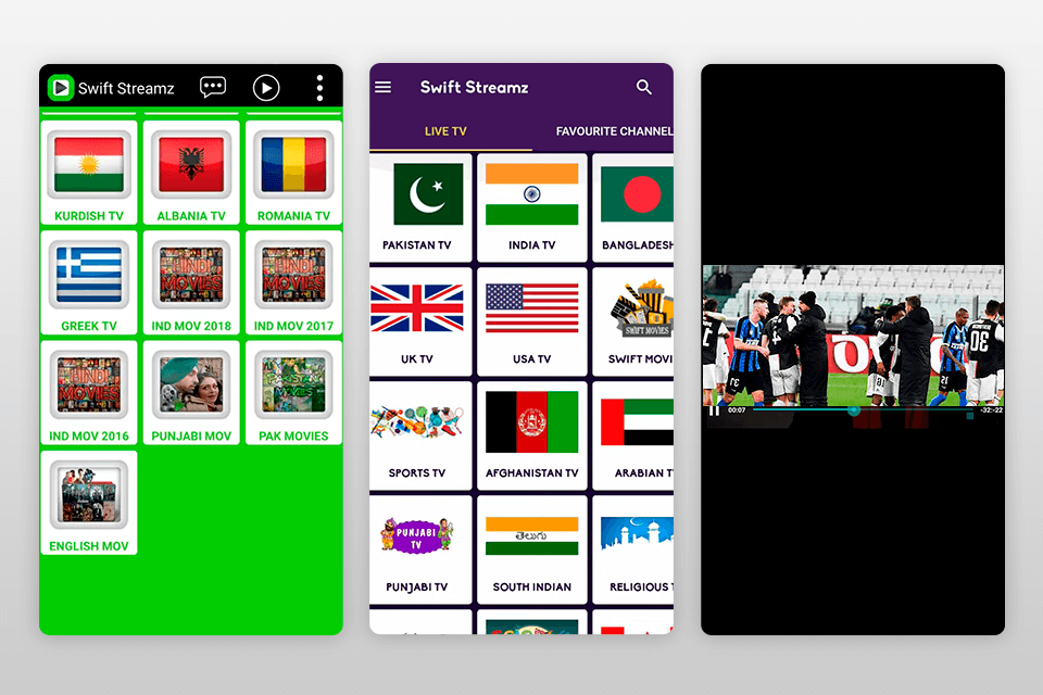 swift streamz app to watch live sports interface