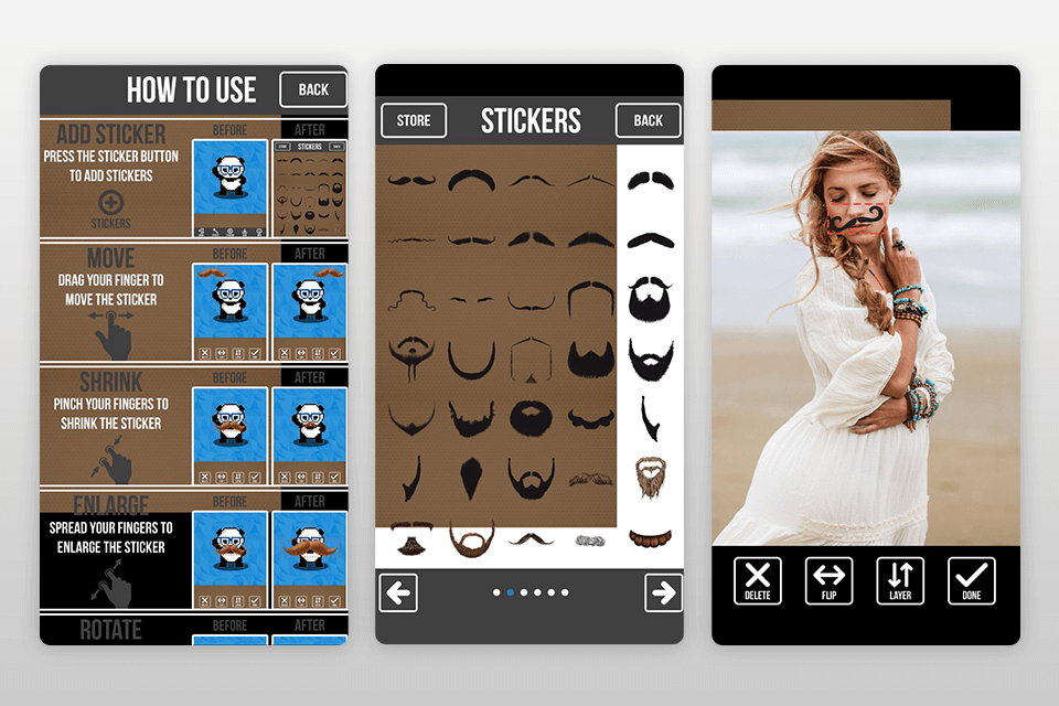 the amazing mustache funny photo app interface