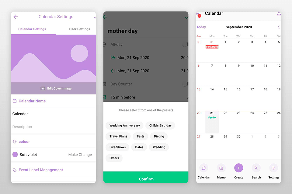 timetree family calendar app interface