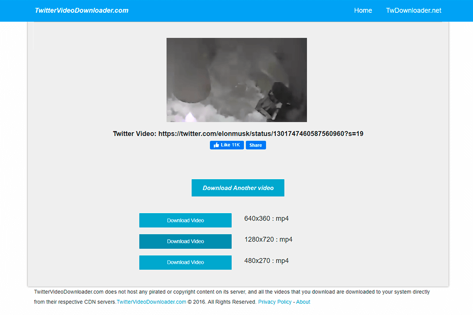 twitter video downloader interface